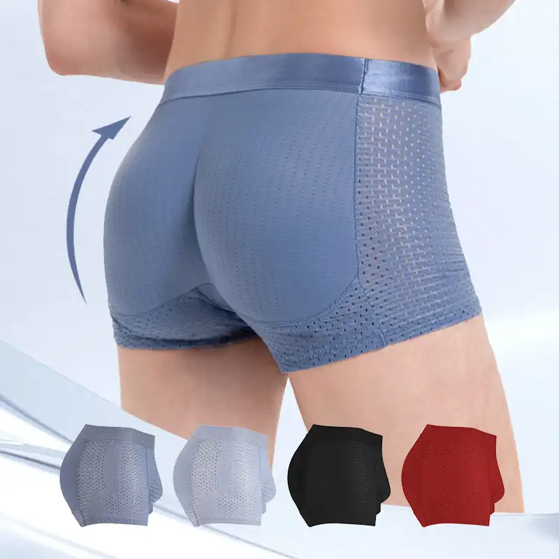 Ice Silk Breathable Men's Butt Lift Underwear,Mesh Mens Padded Underwear,Soft Comfortable Butt Lift Boxer Briefs Underwear