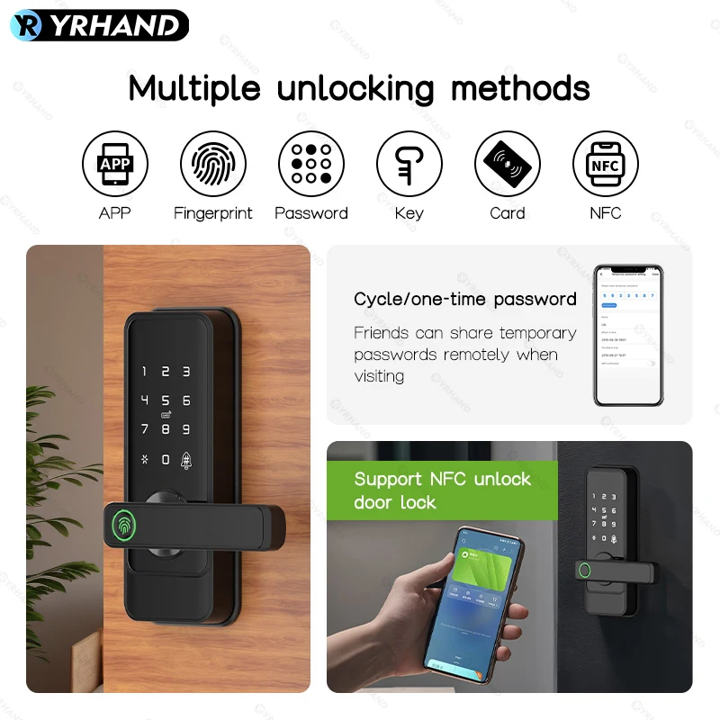 YRHAND TTLOCK APP Biometric Fingerprint Smart Door Lock Electronic Lock Work with Google home Aleax Unlock for home or Apartment