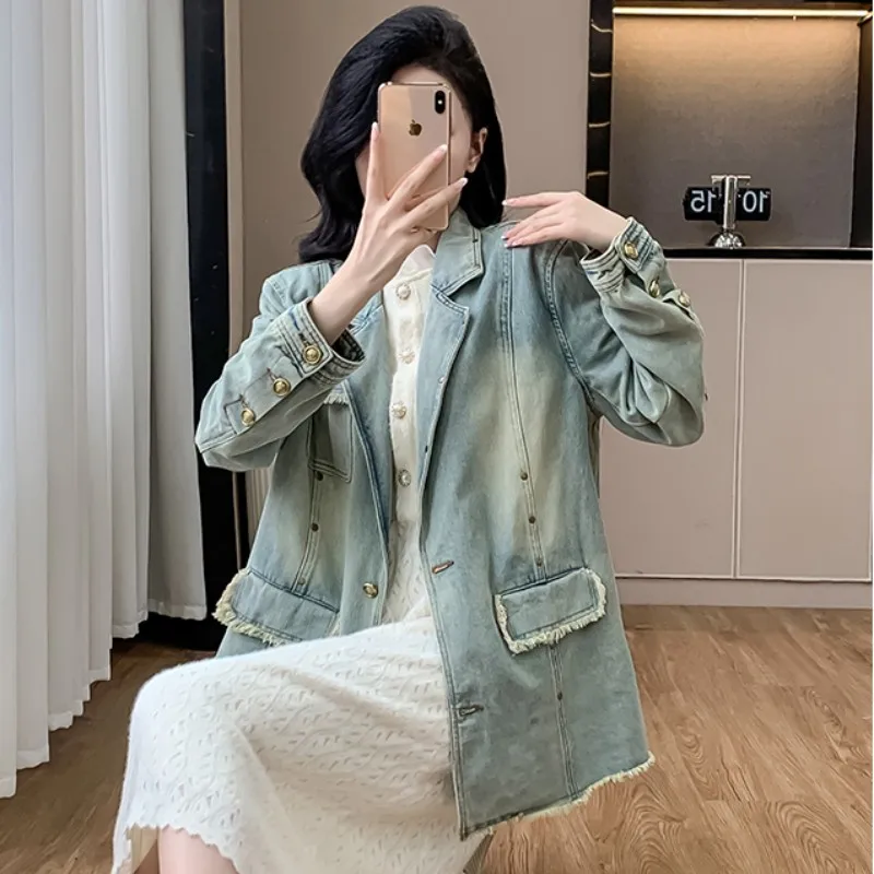 Retro Versatile Denim Jacket For Women In Spring And Autumn, With A New Design Sense Of Casual Suit Collar And Loose Jacket