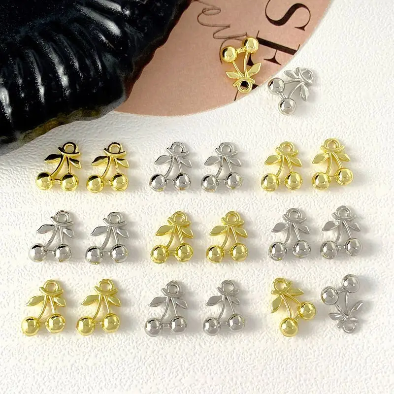 10pcs Handmade 2D Cherry Pendant Charms Golden Silvery Color Pendants Diy Necklace Eariings Bracelet Jewelry Making Findings