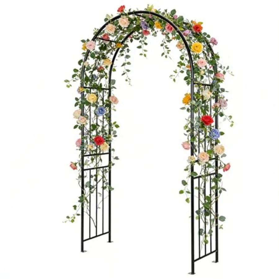

7.2Ft Garden Arch Arbor Trellis for Climbing Plants, Metal Arch Frame Steel Arbor with 8 Stakes, Outdoor Archway for Wedding Br