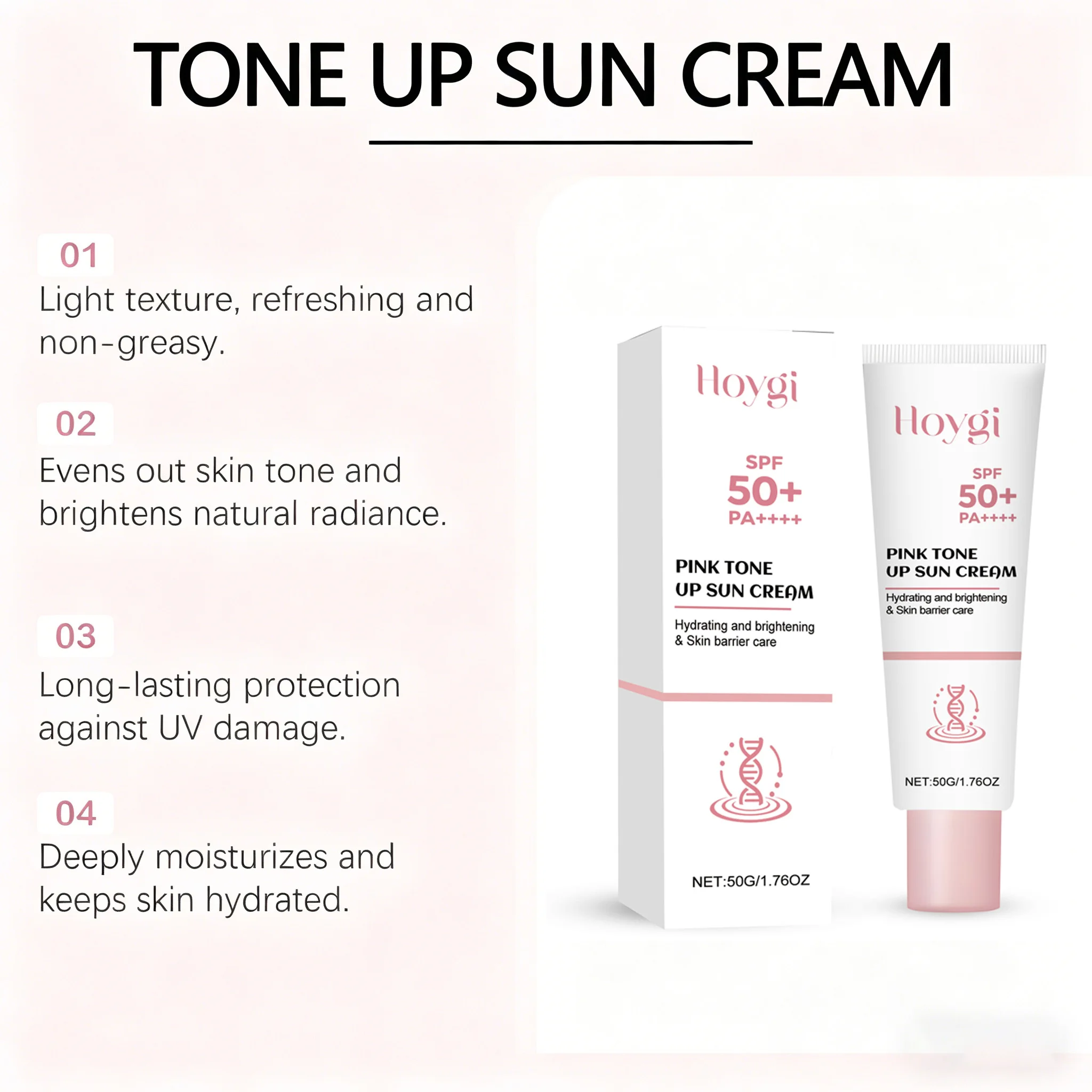 Pink Tone Up Sun Cream SPF50+ PA+++ Brightening Uv Protection Lightweight Sunscreen with Niacinamide for Daily Use All Skin Type