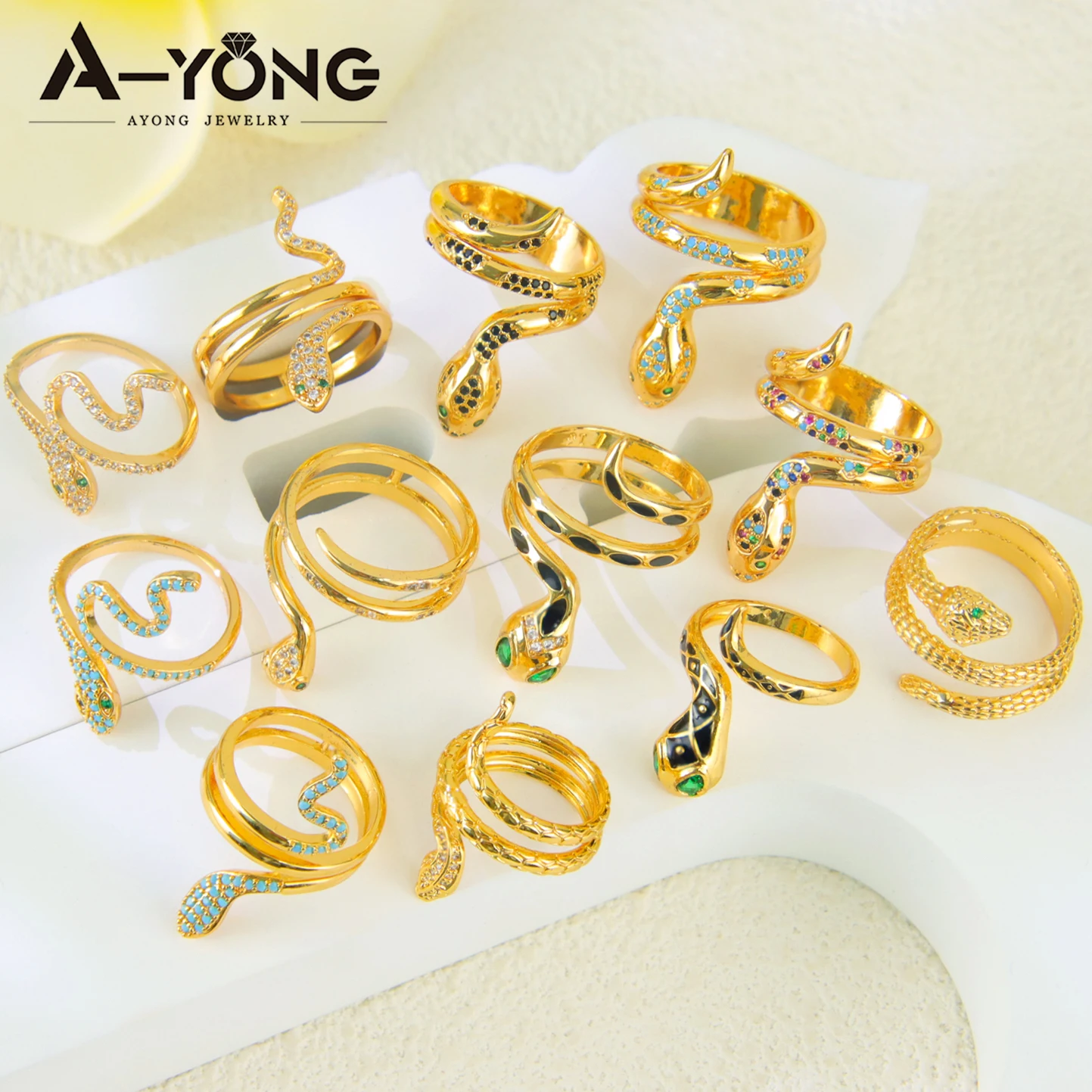 Hip-Hop Zirkonia Offene Schlangenringe 21k Vergoldet Arabische Mode CZ Tier-Ring Italienischer Damen Event Party Punk Schmuck Geschenke – Detail 3