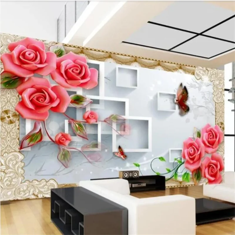 wellyu Custom wallpaper 3d photo mural square jade carving rose background wall обои Relief flower decorative painting wallpaper