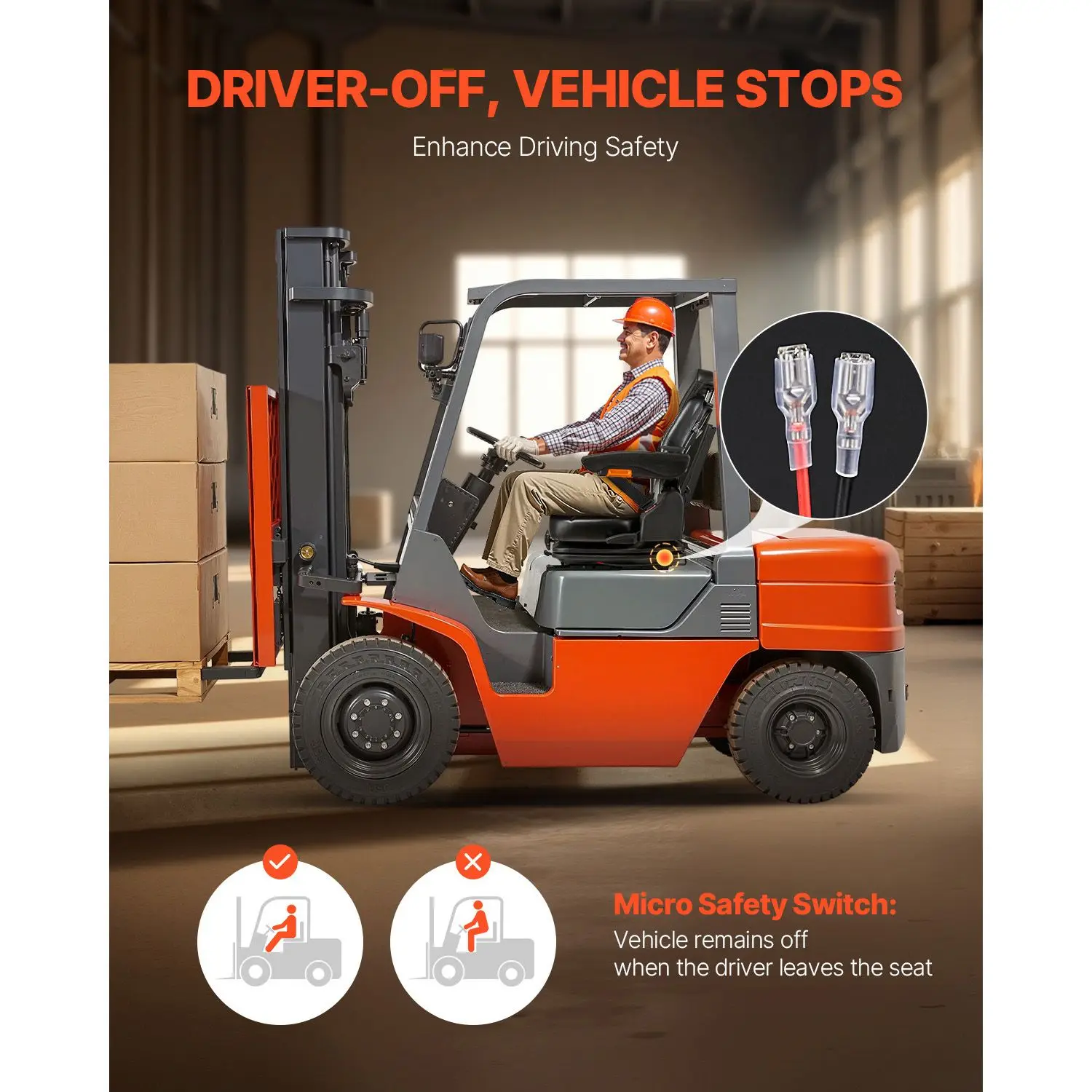 Universal Forklift Seat, Tractor Suspension Seat with Adjustable Back, Armrest, Headrest & Safety Belt, Secure Fold Down Tractor
