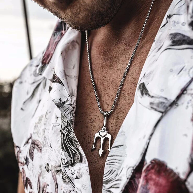 

Mprainbow Neptune Trident Pendant Necklaces for Men Boys,Stylish Stainless Steel Statement Necklaces Sea Lover Jewelry Gift