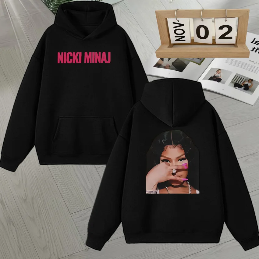 

Popular Singer Nicki Minaj Hoodies Double Sided Print Autumn Winter harajuku Men Women Long sleeve Fleece Loose Unisex Pullovers