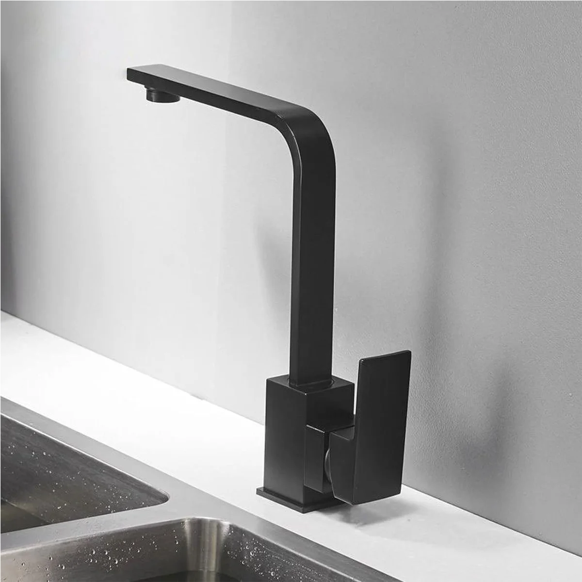 

Square Kitchen Faucet Matte Black Hot and Cold Kitchen Sink Tap 360 Degree Rotation Mixer Deck Mounted Water Taps