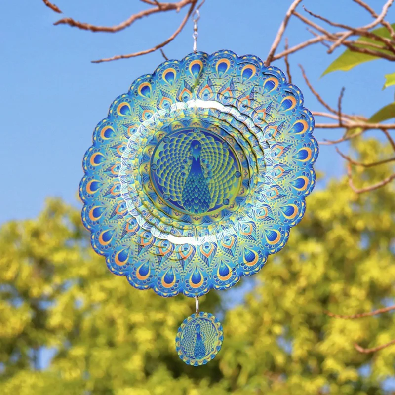 1 Piece Peacocks Wind Spinner Hanging Whirligigs For Yard And Garden,Indoor Outdoor Decor