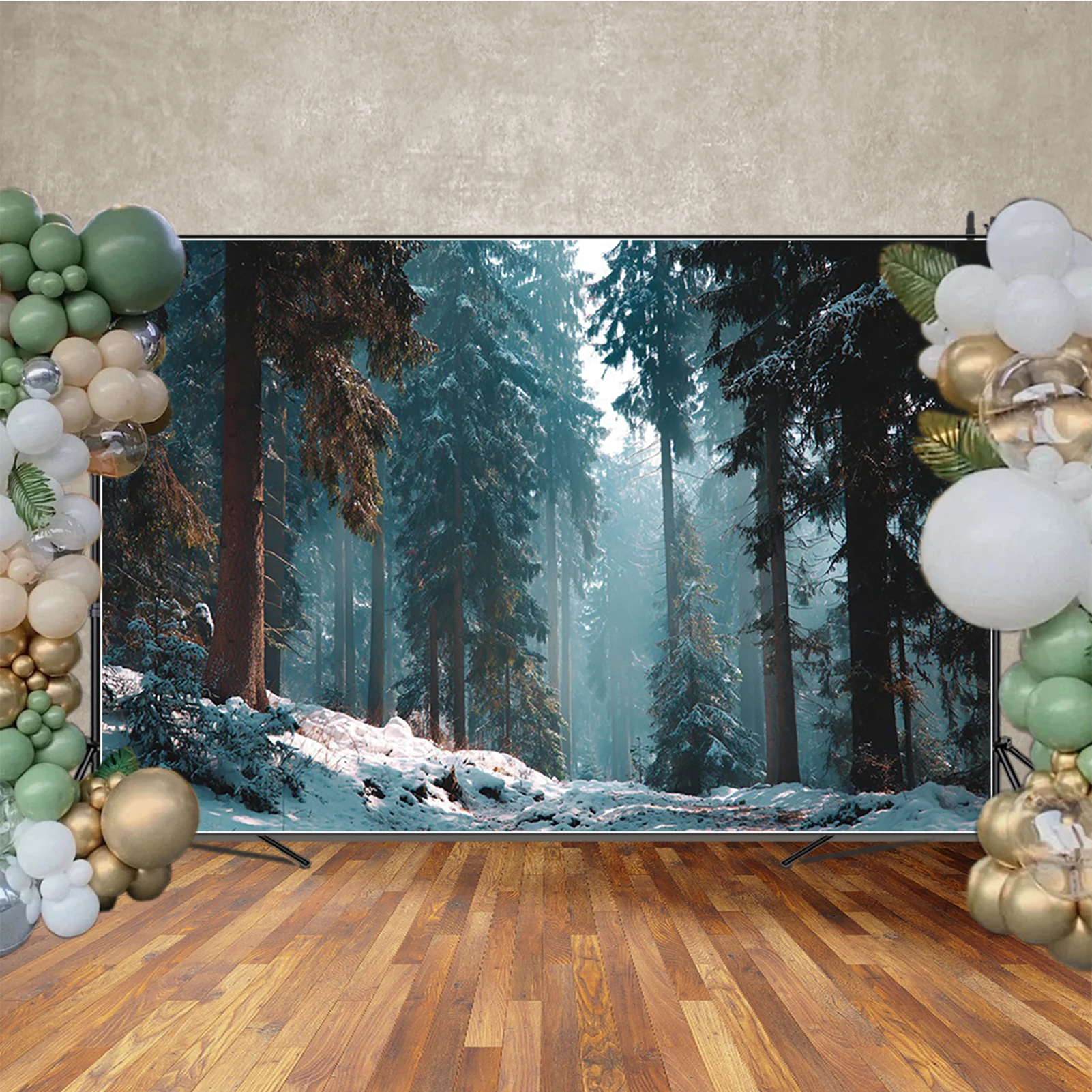 MOON.QG Nighttime Winter Forests Photo Background Aurora Golden Dusk Backdrops For Photography Family Decoration Portrait Studio