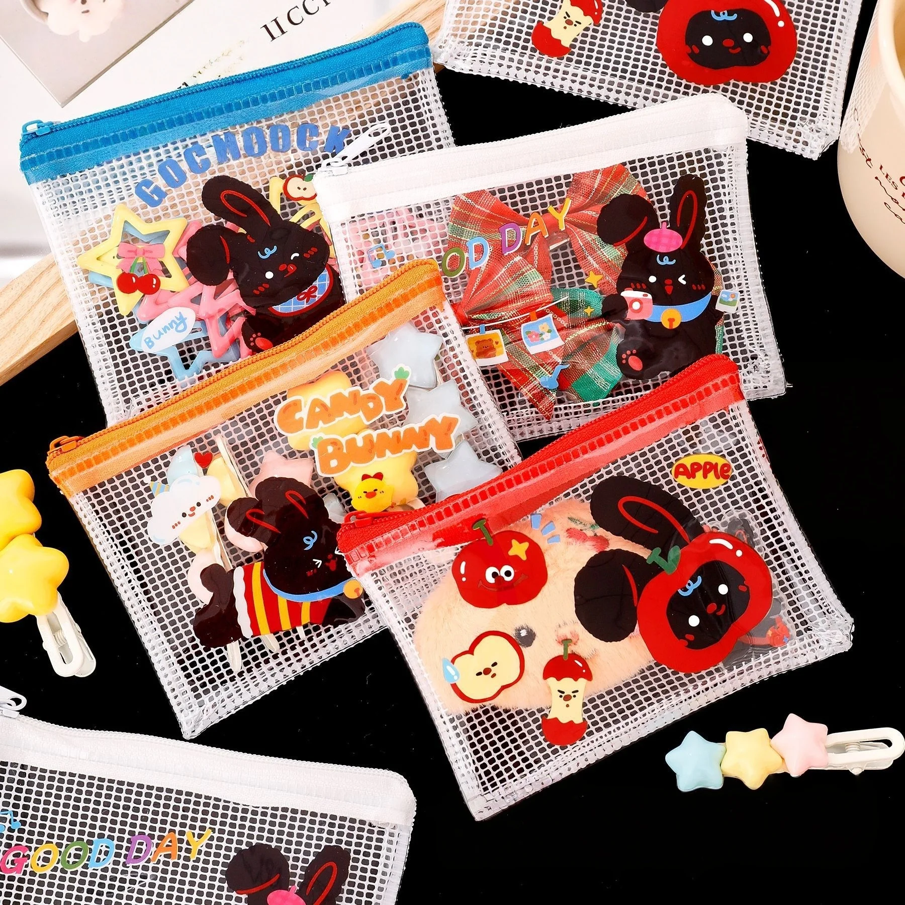 Transparente Mini-Aufbewahrungstasche, schwarzes Kaninchen-Geldbörse, niedliche Schlüsseltasche, Geschenk, Student, Kinder, tragbare kleine Münzgeldbörse