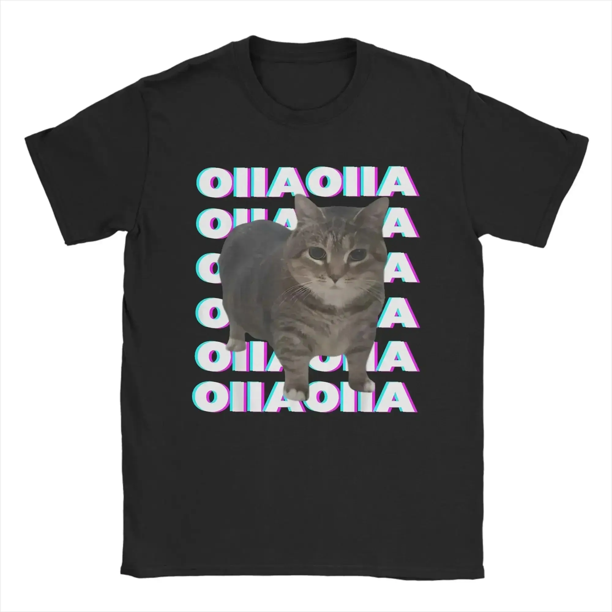 Funny Y2k Vintage Tees OIIA OIIA Spinning Cat Meme Glitch Disco Print T Shirt Casual Loose Short Sleeve Gift Clothing Unisex