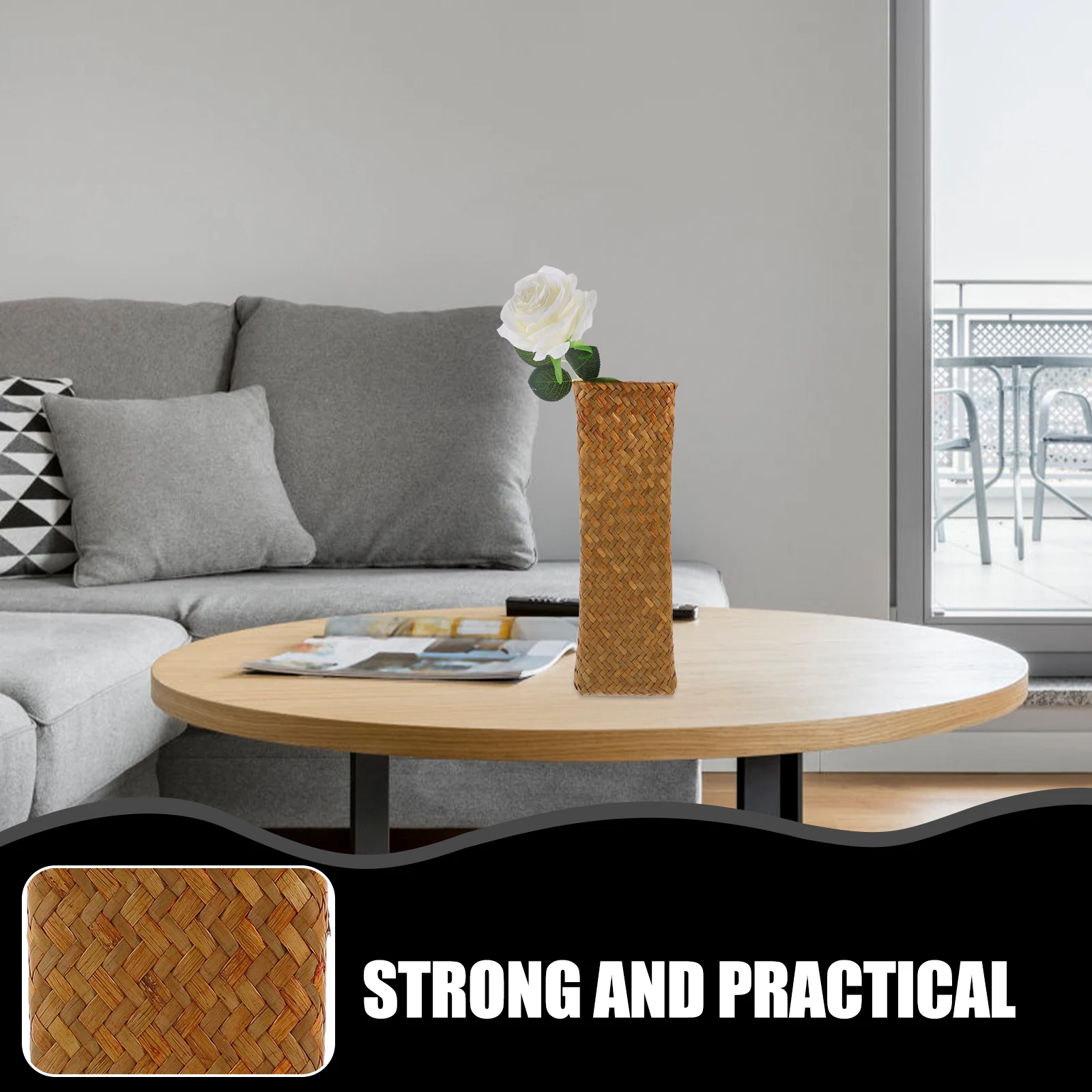 

Straw Flower Vase Woven Design Decorative Home Use Desktop Flower Arrangement Minimalist Natural Style Vase for Dried Flowers