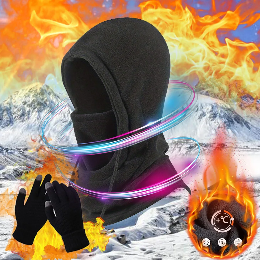 2PCS 冬用バラクラバ＆グローブセット、防風サーマルフェイスマスク、スキー、サイクリング用、寒い天候のスポーツ用品、男性、女性用