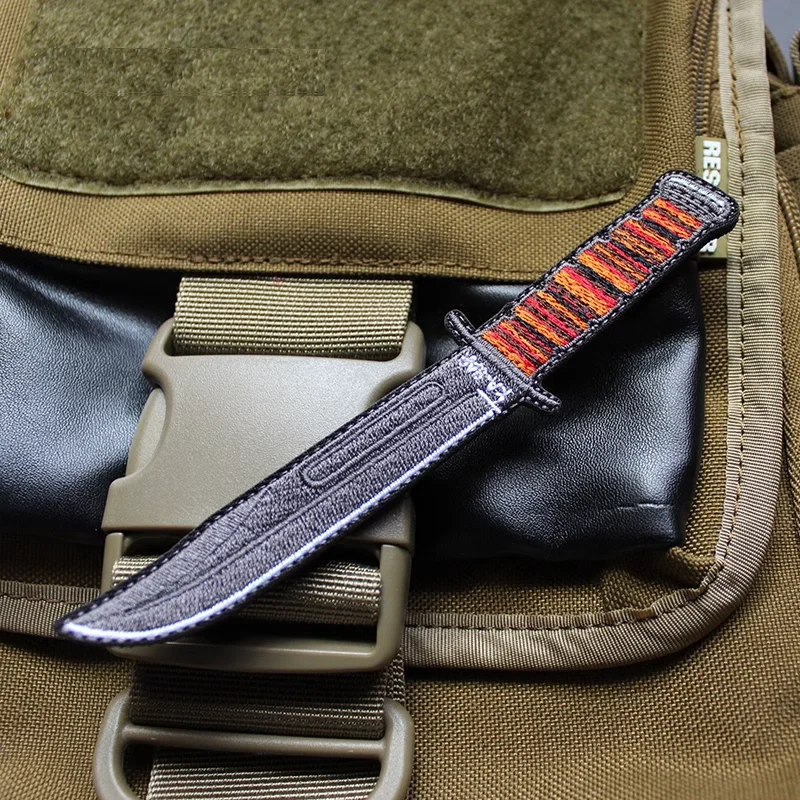 

Quality Miniature Kaba KA-BAR Embroidered Magic Badge Creative Morale Badge Knife Badge with Q-version Weapon Pack Patch