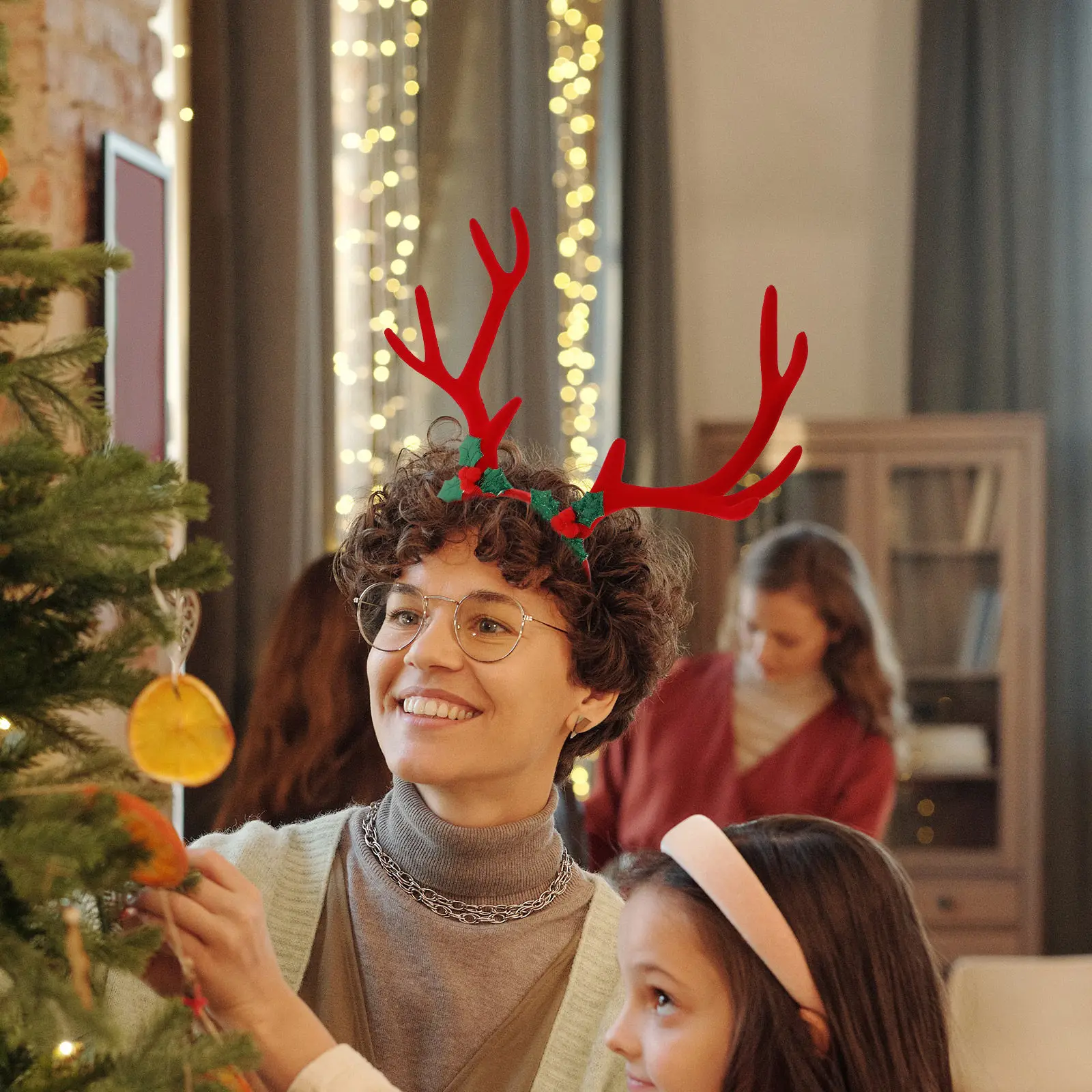 Large Flocking Reindeer Antlers Headband Realistic Christmas Party Deer Horn Costume Accessory Reindeer Antlers Headband