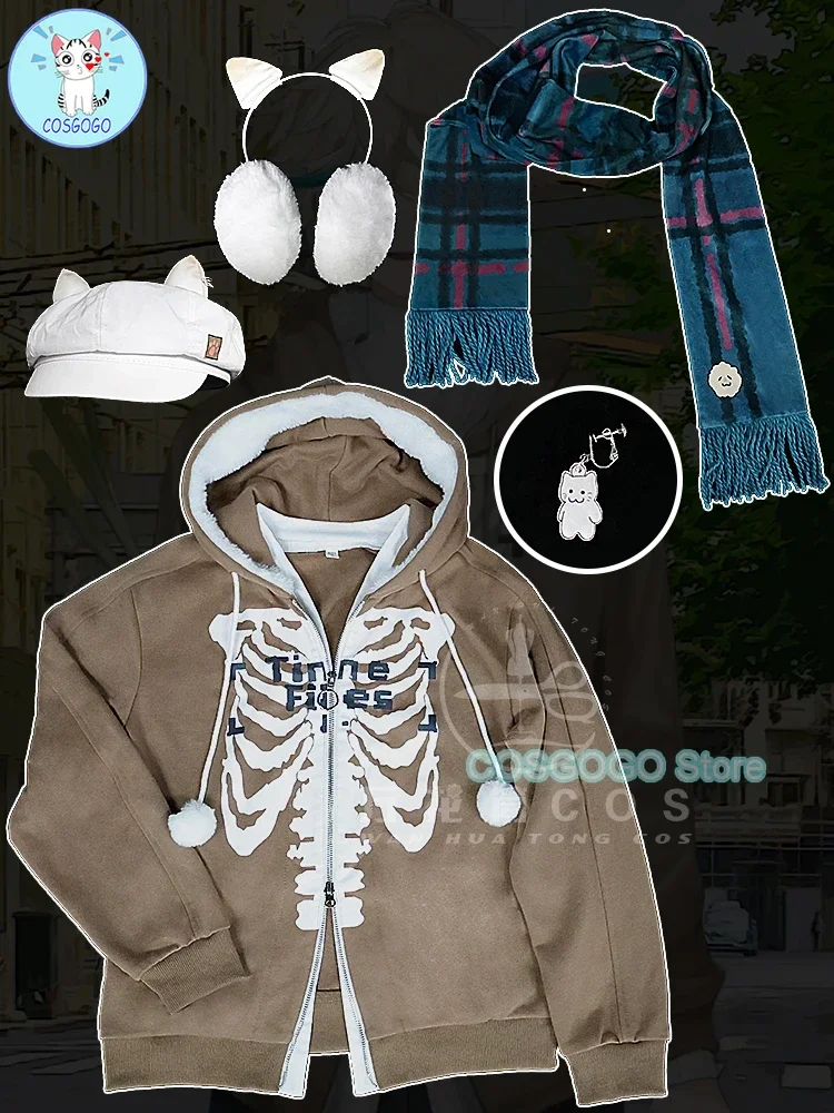 COSGOGO VTuber VirtuaReal AZA Cosplay Costume Halloween Game NIJISANJI Daily Wear Outfits clothing Hat+earring+scarvf+hoodie+ He