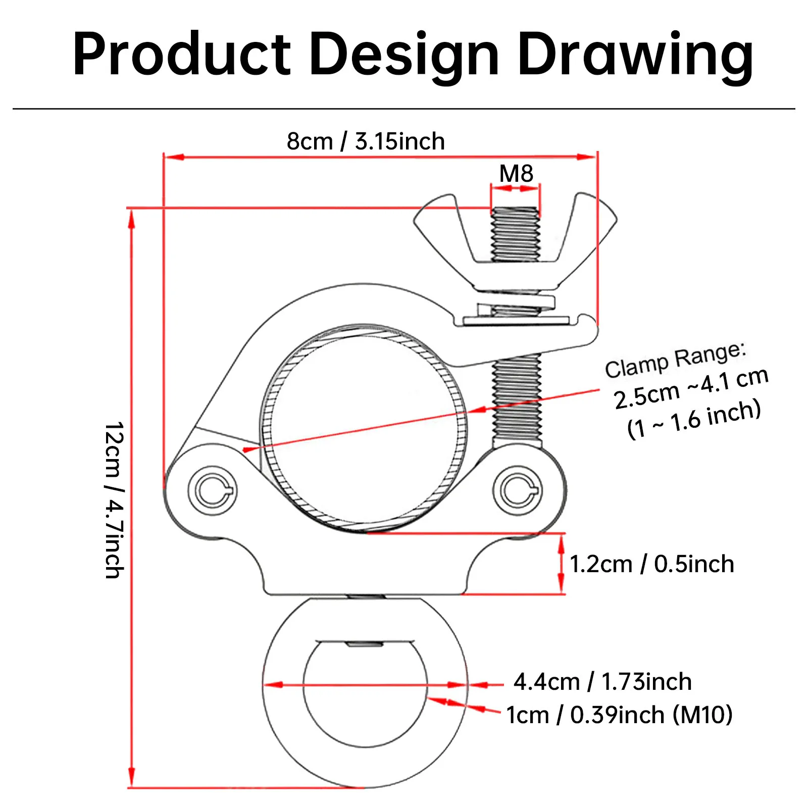 Heavy Duty Truss Clamp With Eye Bolt Ring 25-41mm 200kg/440lbs O-Clamp Aluminum Alloy Stage Light Clamp for Lighting Mounting
