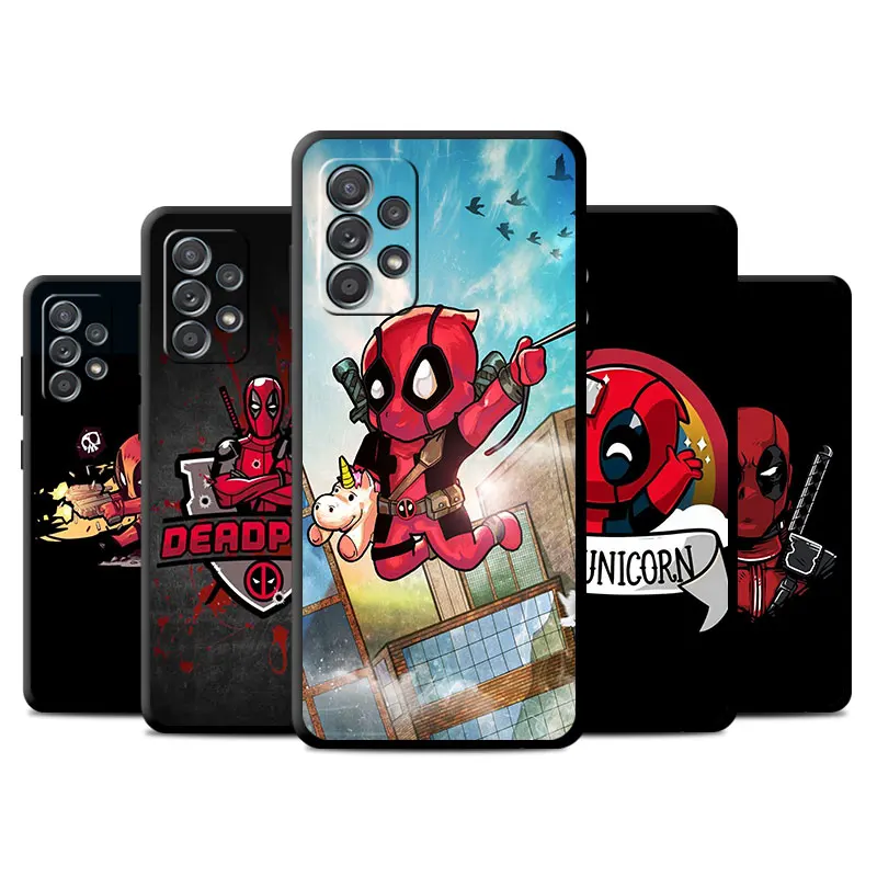 Case For Samsung Galaxy A52 A53 A12 A13 4G A54 5G A32 A51 A71 A23 A33 A21S A31 Black Shell Phone Cover Cartoon Deadpool Bumper