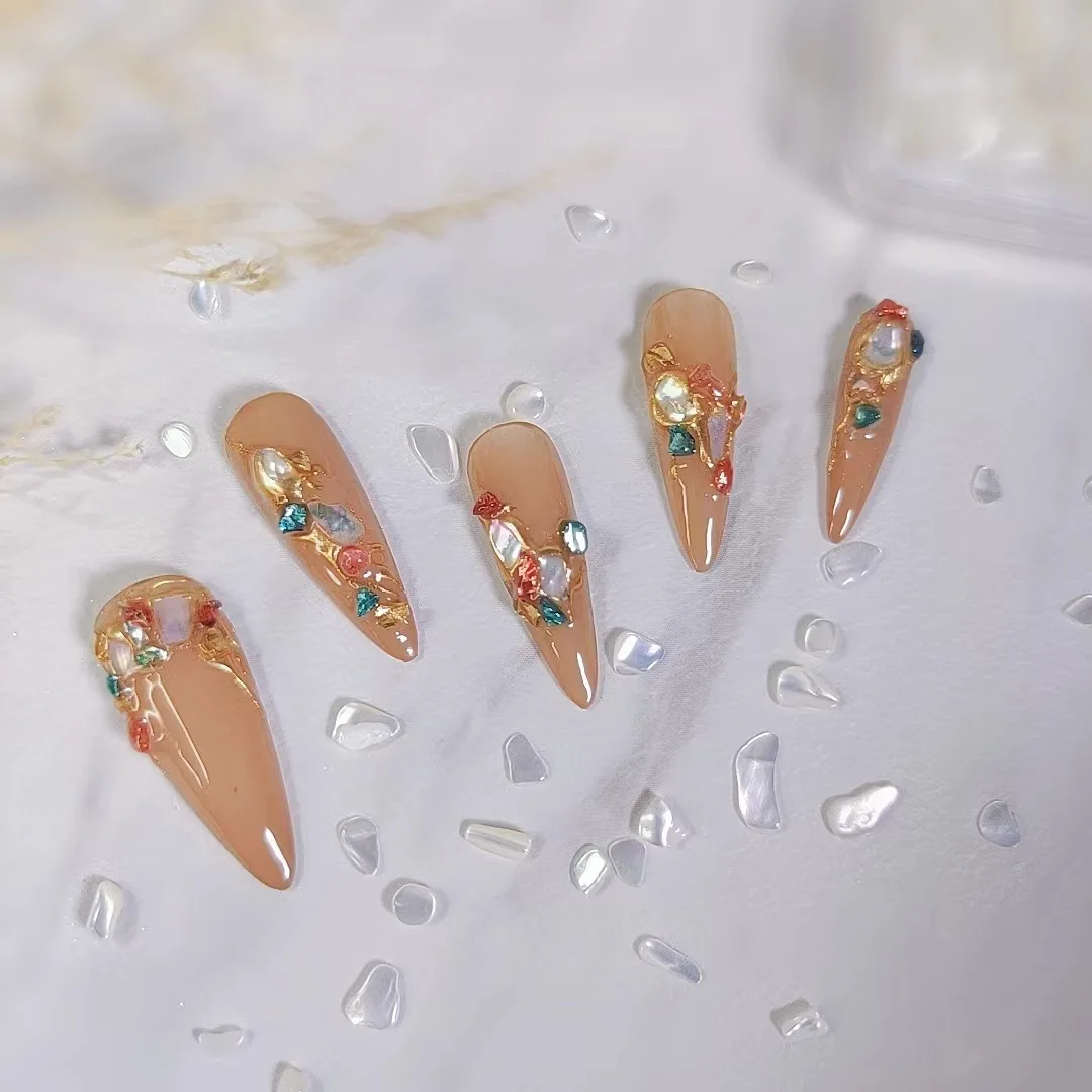 Irregular Colorful Shell Slice Mix Sizes 3D Aurora Abalone Seashell Fragment Sparkling Natural Shell Flakes & Stones Nail Decor*