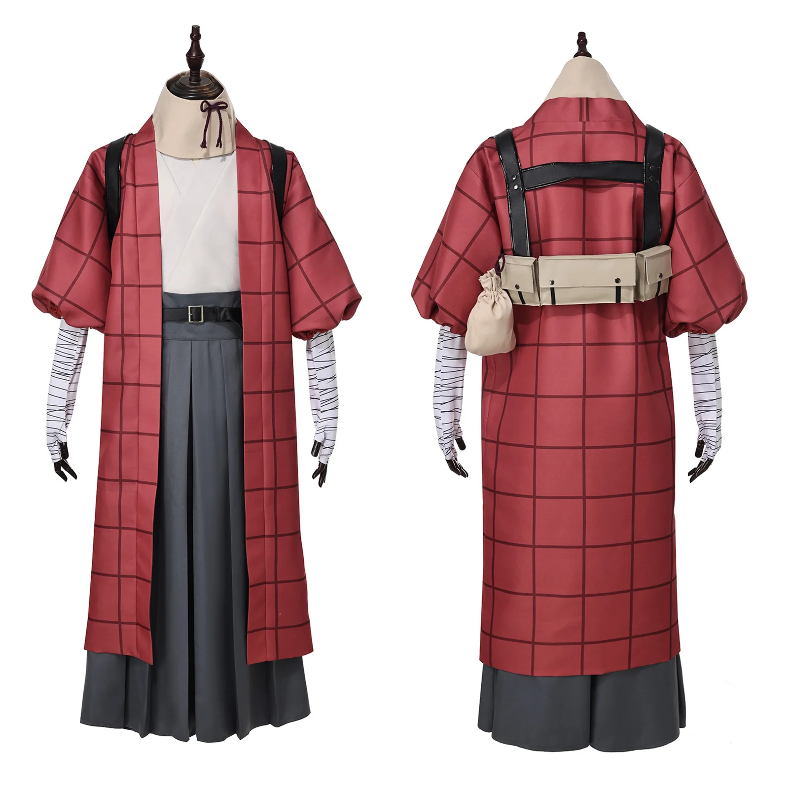 

Sakamoto Kihachi Cosplay Costume Anime Men Japanese Kimono Pants School Uniform Checkered Cardigan Halloween Carnival Outfit Set