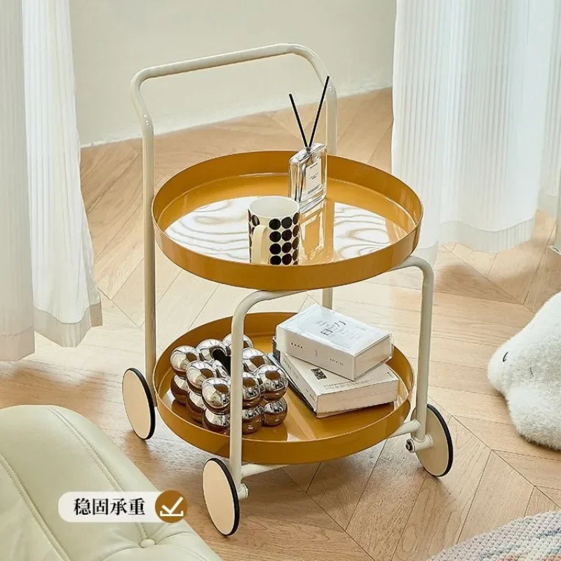 

Coffee Table Movable Double-layer Storage with Armrests Small Apartment Sofa Side Table Trolley Rack