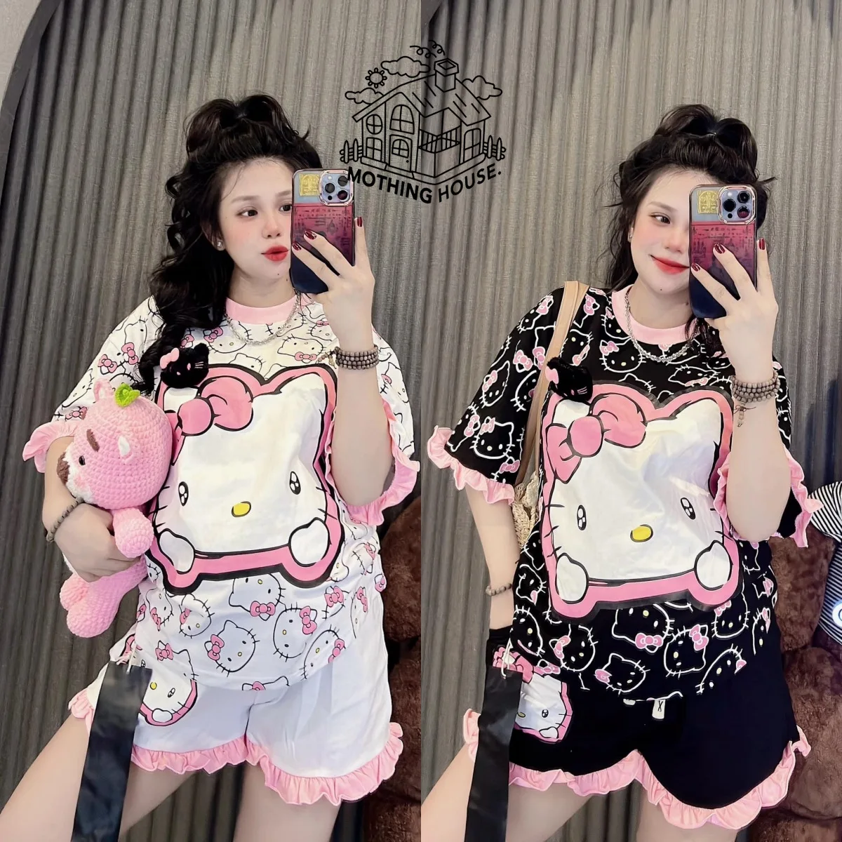 

Sanrio Women's Pajamas Summer New Collection Hello Kitty Loose Short Sleeve Shorts Casual Home Clothes Two Piece Set