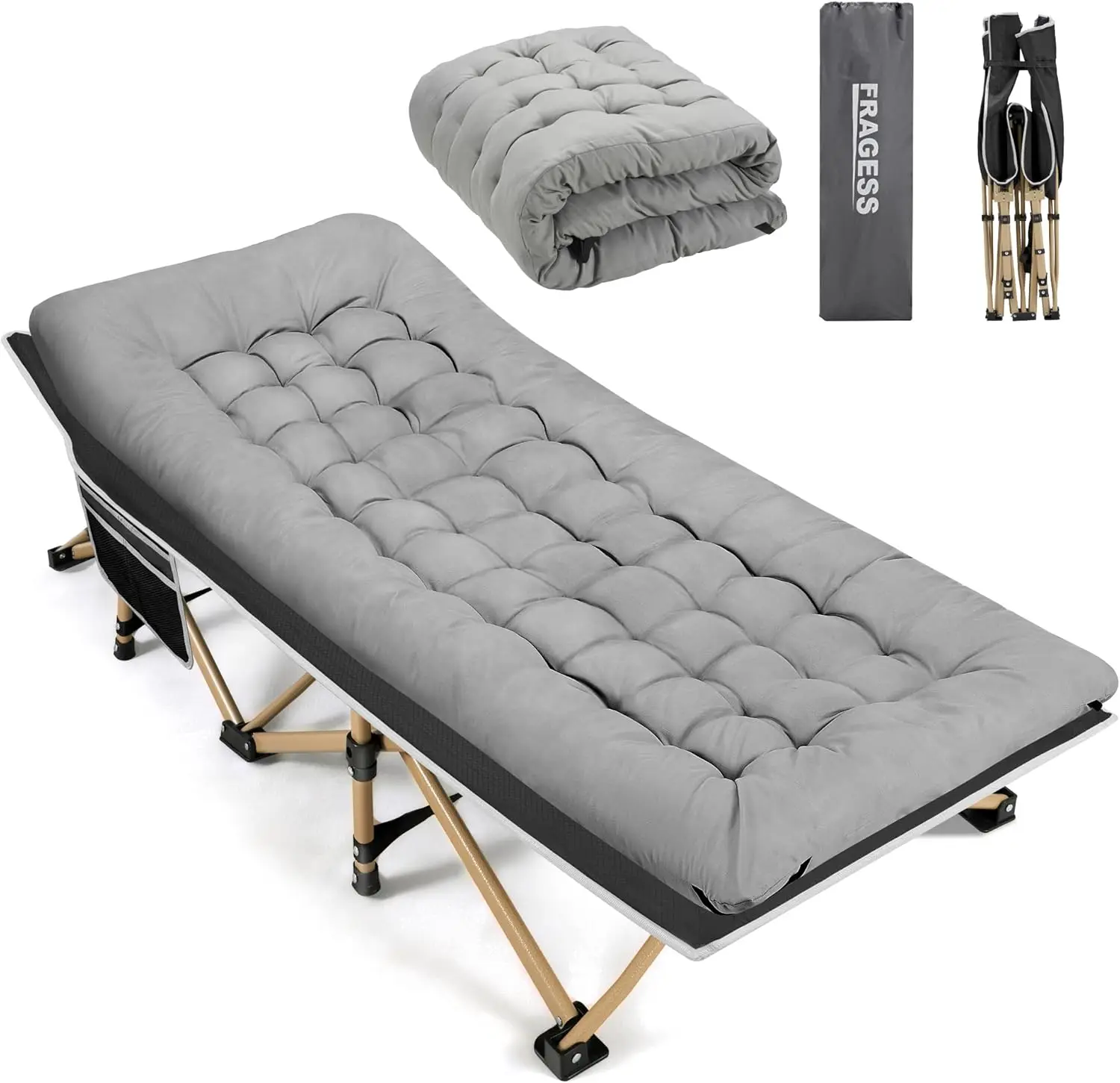 

Portable Camping Cot, 600LBS Max Load, Extra Wide with Thick Mattress, Folding Cot for Outdoor Camping/Office, Home Nap (Grey)