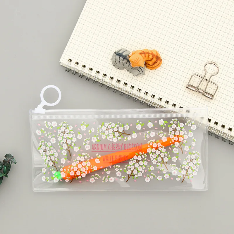 1pc PVC Waterproof Pencil Cases Cute Flowers Storage Office School Supplies Animal Pencil Bags for Girl Korean Stationery