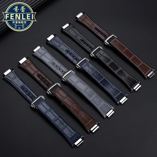 Imagen 2 del producto Correa de reloj de cuero genuino para hombre, accesorio de cuero de vaca, parte inferior, conectores de acero, IW328901, IW328902, IW328903