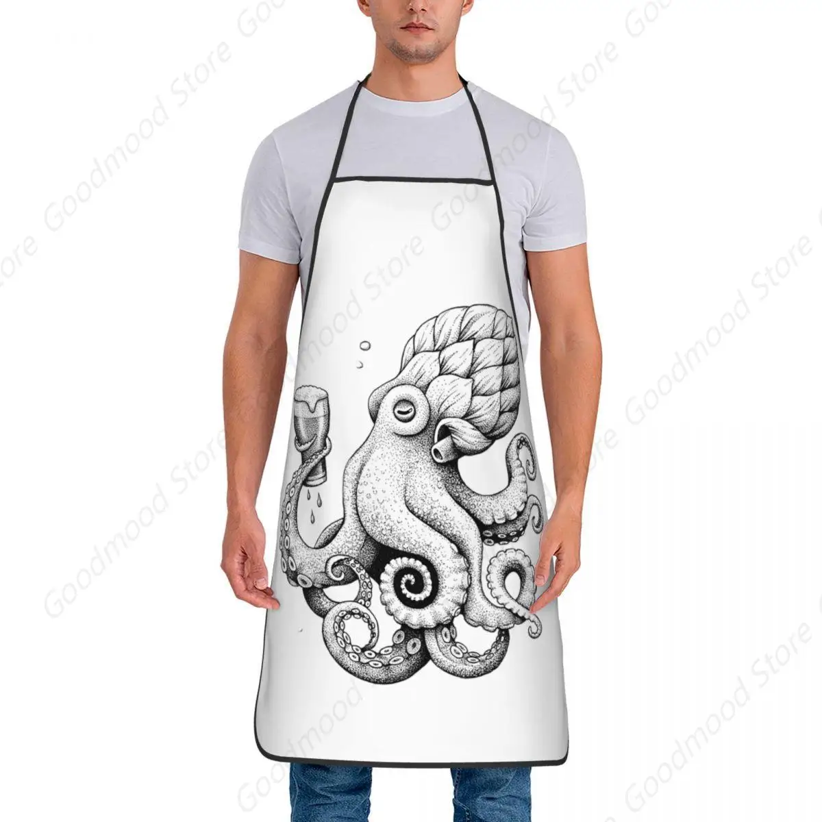 The Beer Drinking Octopus Apron Chef Cooking Baking Tablier Sleeveless Bib Kitchen Cleaning Pinafore for Women Men