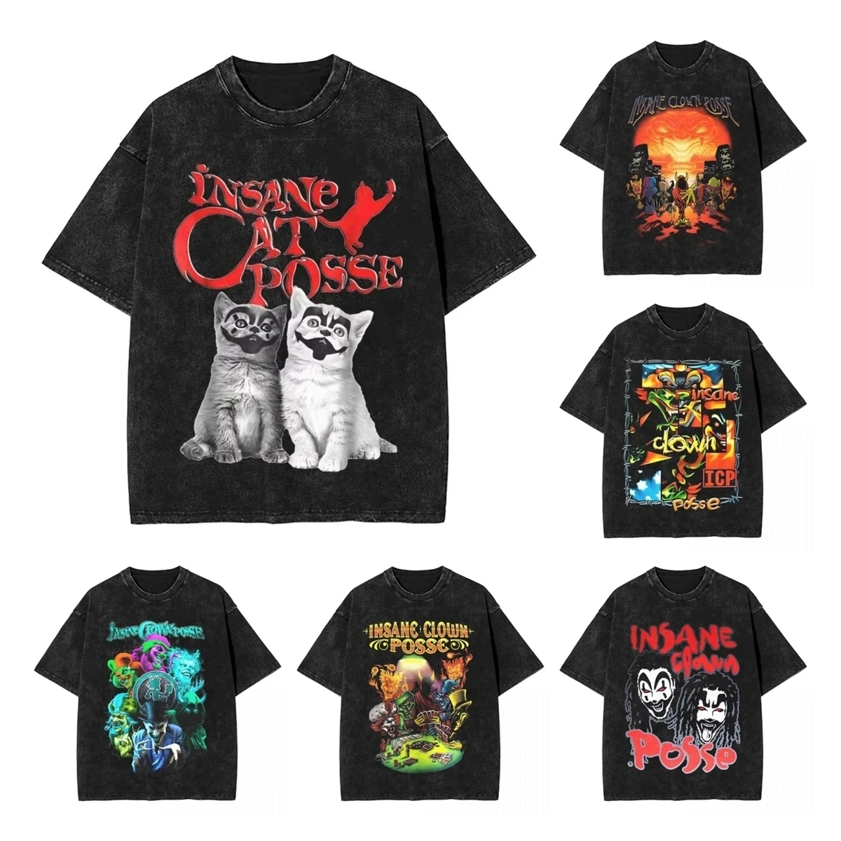 Insane Clown Posse T Shirts Washed Cotton Oversize T-Shirt ICP Violent J Shaggy 2 Dope Tops Streetwear Graphic Printed Tee Shirt