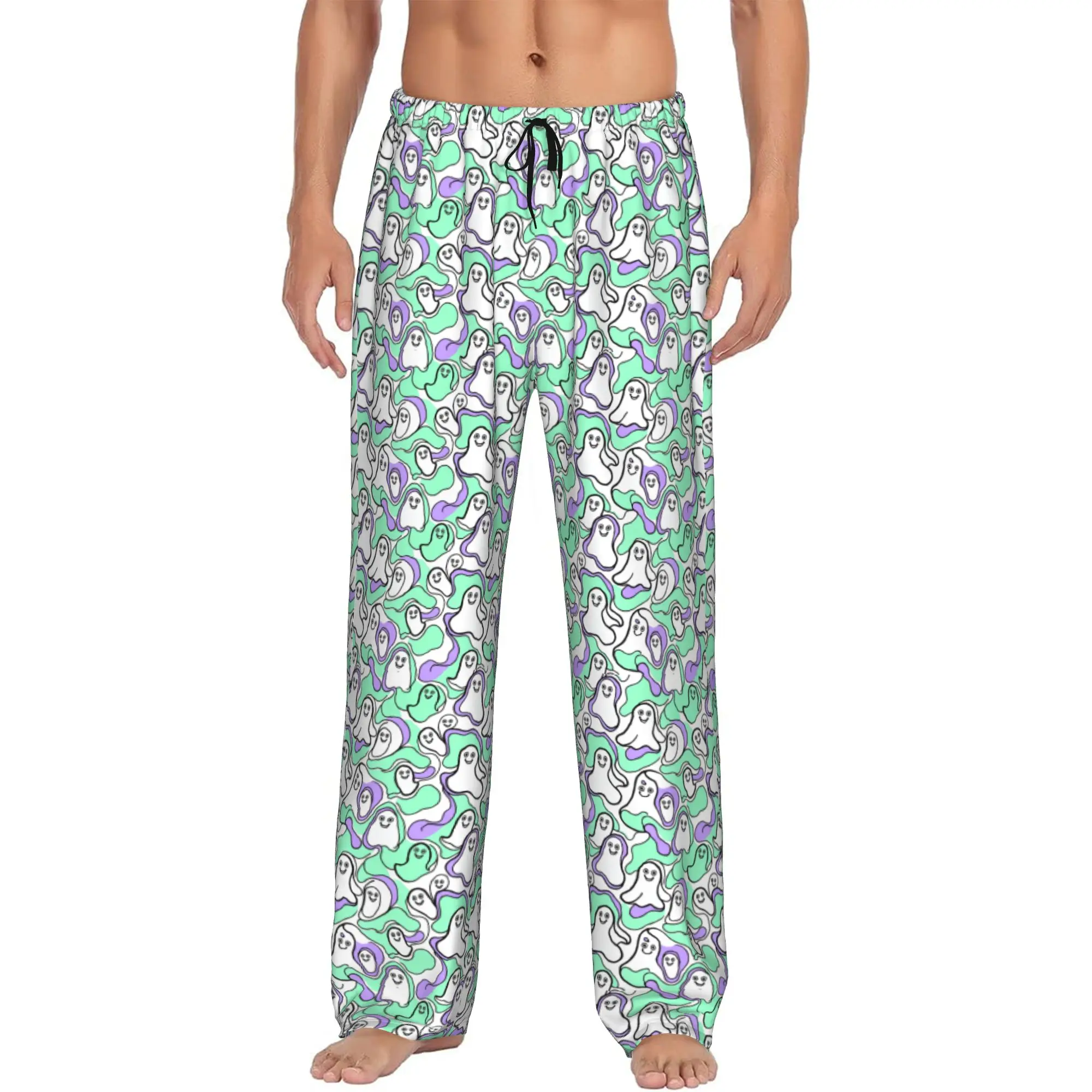 Custom Printed Men Halloween Ghost Pajama Pants Horror Sleepwear Sleep Lounge Bottoms with Pockets