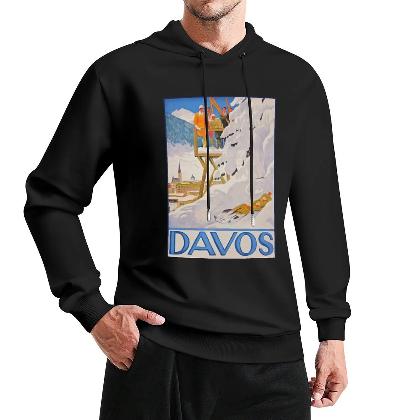 

Davos Switzerland Vintage Ski Poster Pullover Hoodie men's coat aesthetic clothing hooded shirt men clothes graphic hoodies