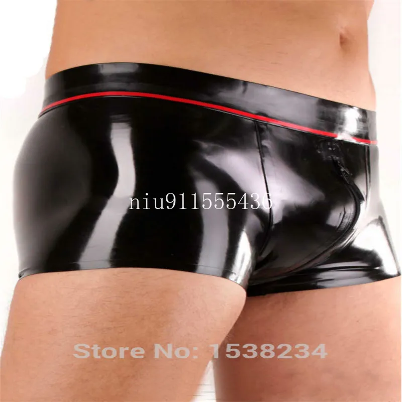 

Sexy Natural Latex Underwear Boxer Shorts Briefs Handmade Men Short Pants Front Zip Cosplay Costume