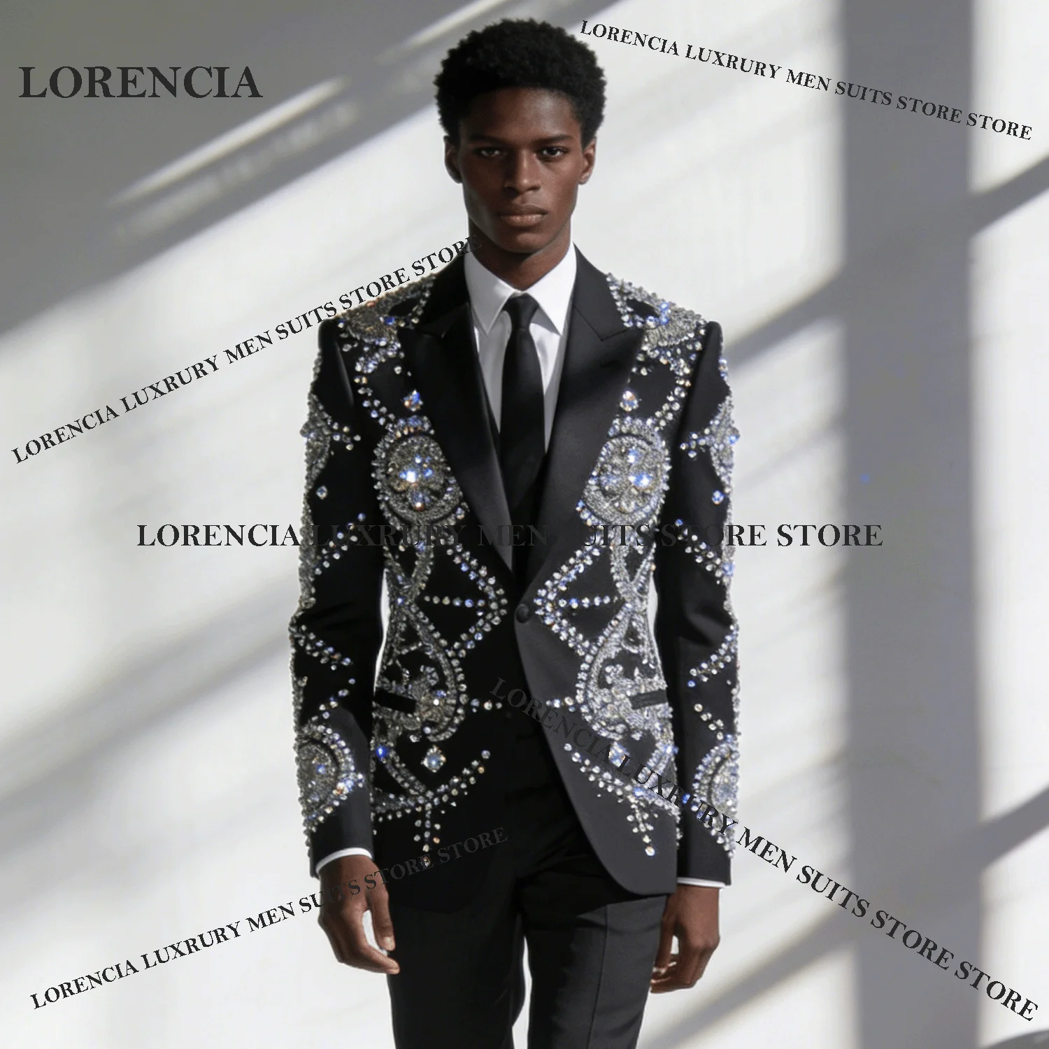 

Luxury Men Diamond Design Suits Customized Wedding Tuxedos Sparkly Exquisite Slim Ropa hombre 3 Pieces Sets Groom Male Blazers