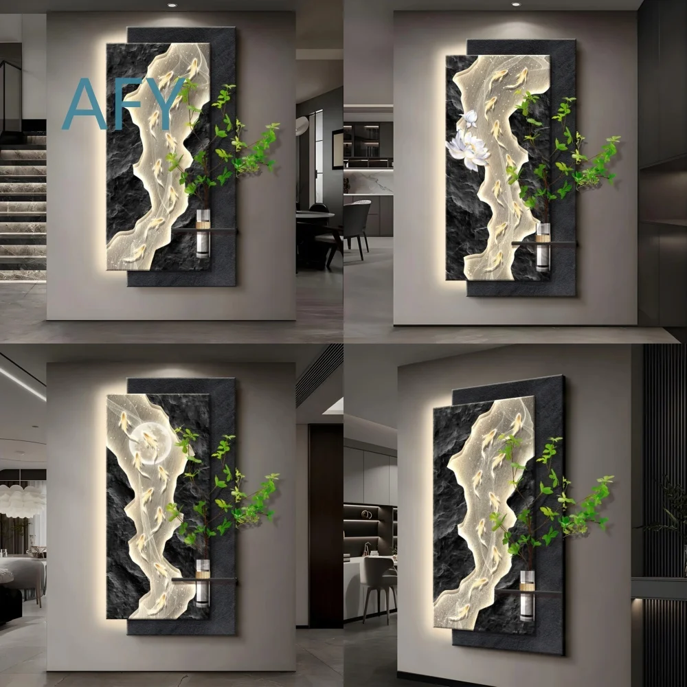 Hydroponic Green Plant Wall Art for Indoor Decor Three Dimensional Hanging Painting for Living Room Corridor Entrance with
