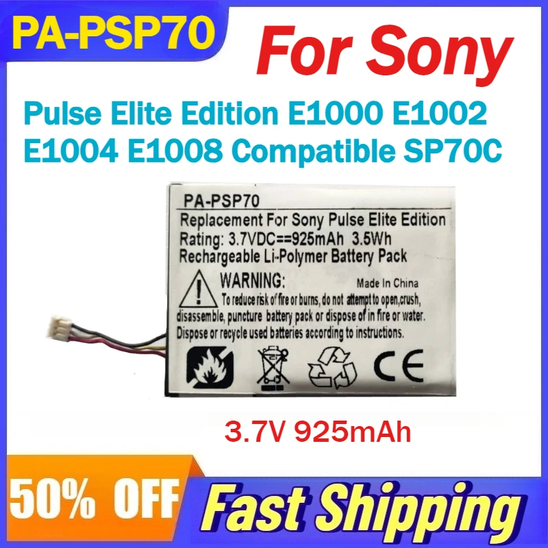 

PA-PSP70 3.7V 925mAh Battery For Sony Pulse Elite Edition E1000 E1002 E1004 E1008 Headphone Compatible SP70C Rechargeable