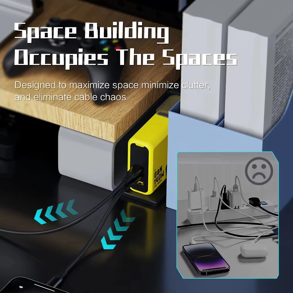 Kit de support d'adaptateur de bureau, prise américaine, station de chargeur GaNs avec rallonge femelle à mâle pour chargeur Ugreen CUKTECH 140W Gan