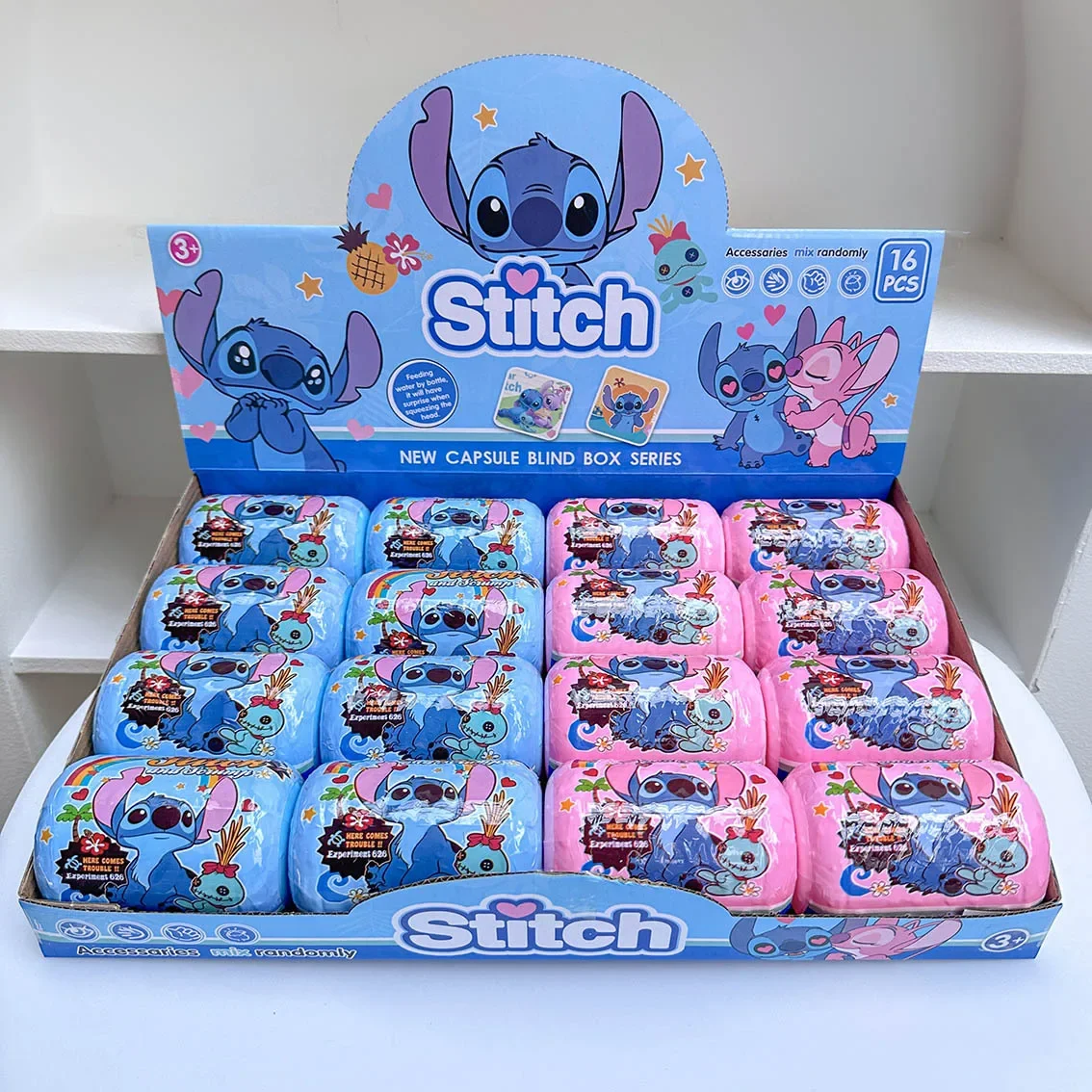 

16pcs New Lilo & Stitch Collect Action Figure Capsule Anime Blind Box Surprise Backpack Pendant Keychain Rope Doll Toy Kids Gift