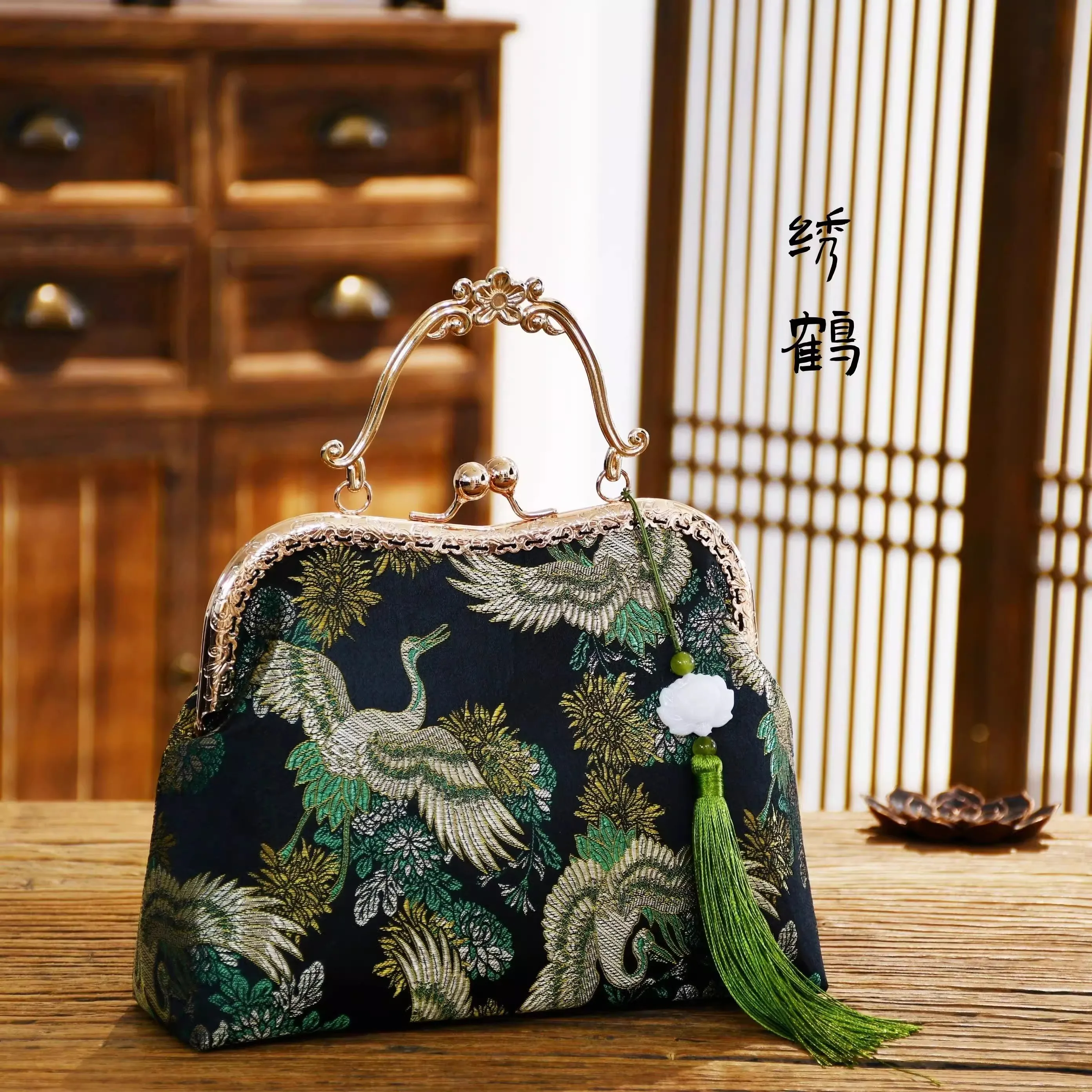 NEW Classic Green Top Handle Bag Women's Handbags Purses Mother Gift Bag Bags Vintage Chinese Designer Bags image 2