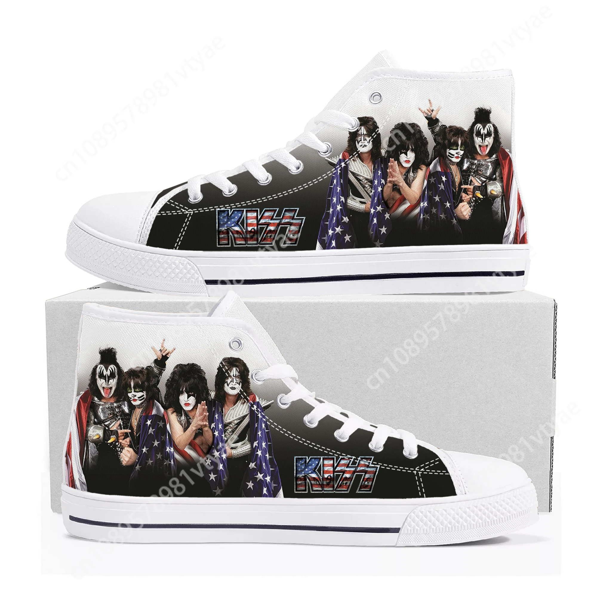 

Heavy Metal Kiss Rock Band High Top High Quality Sneakers Mens Womens Teenager Canvas Sneaker Casual Couple Shoes Custom Shoe