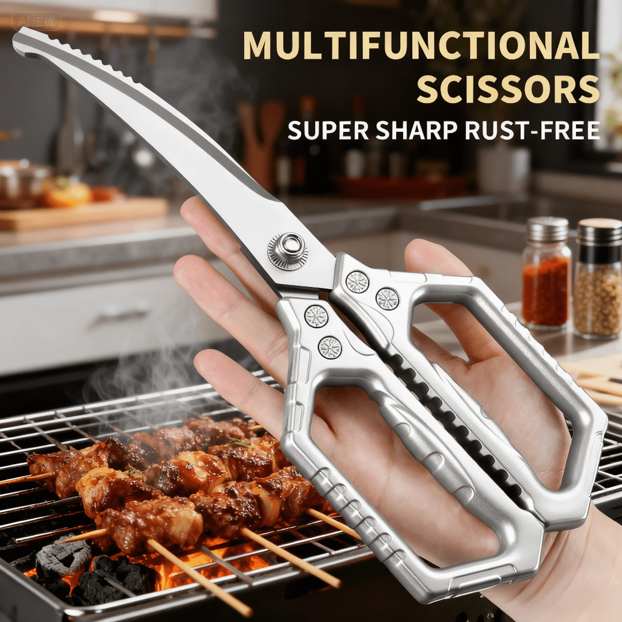 New Heavy Duty Stainless Steel Poultry Shears - Professional Sharp Meat Scissors for Cutting Chicken, Turkey Bones & BBQ Cooking