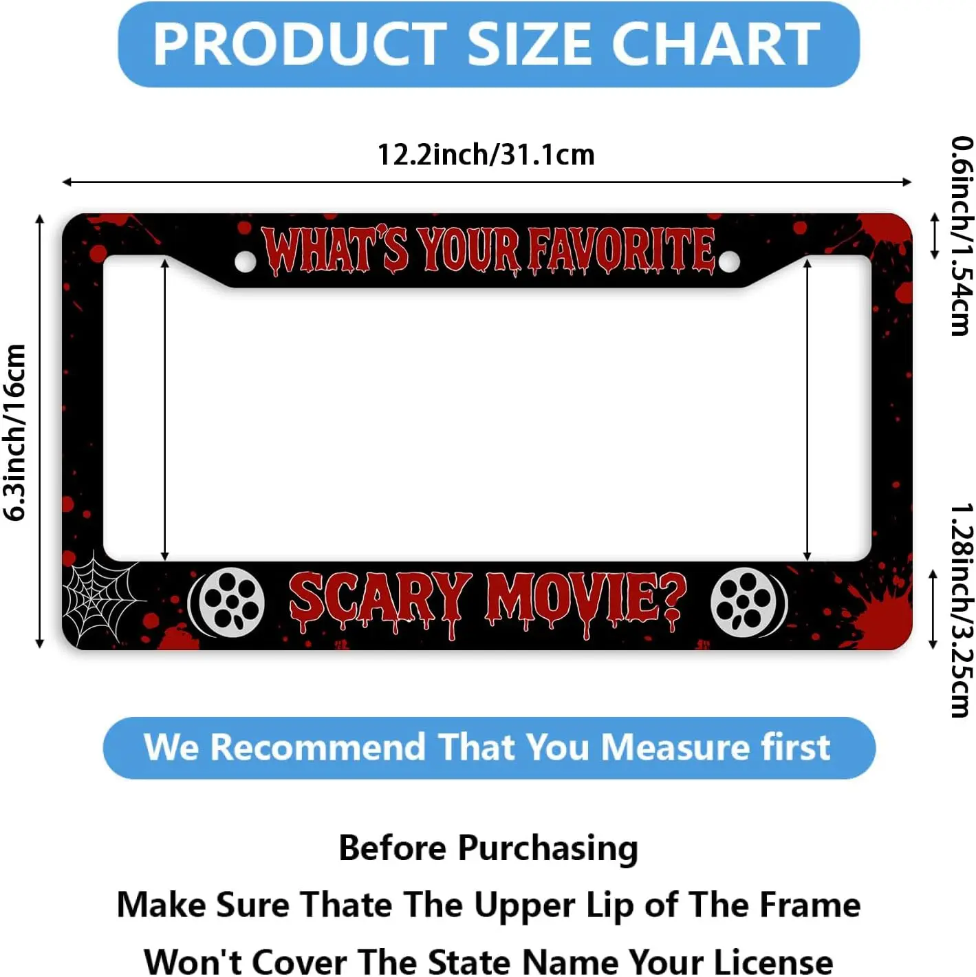 Halloween Horror Car Front License Plate Frame Blood Black Red Scary Movie Personalise Auto Parts Funny License Plate Frames
