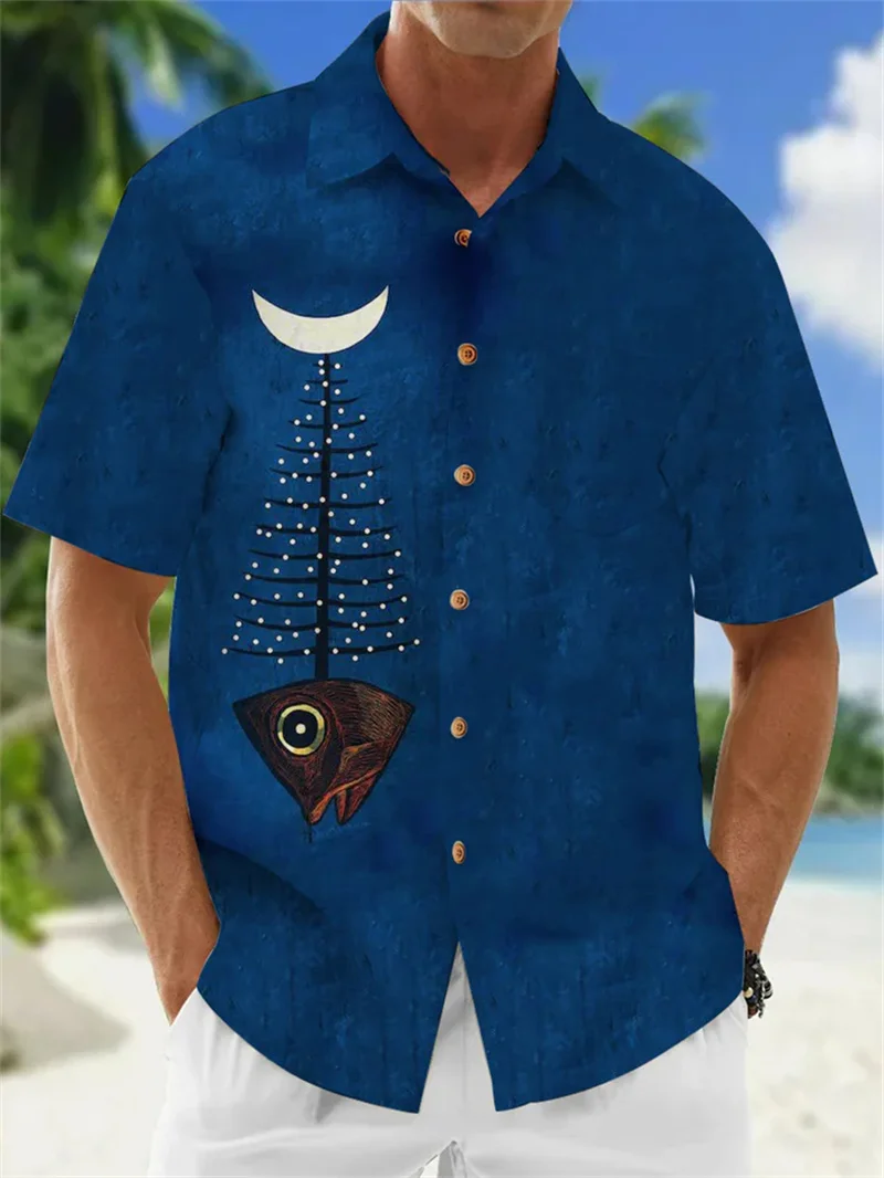 Men's short sleeved shirt, star printed lapel shirt, beach retro top, short sleeved oversized shirt, top clothing