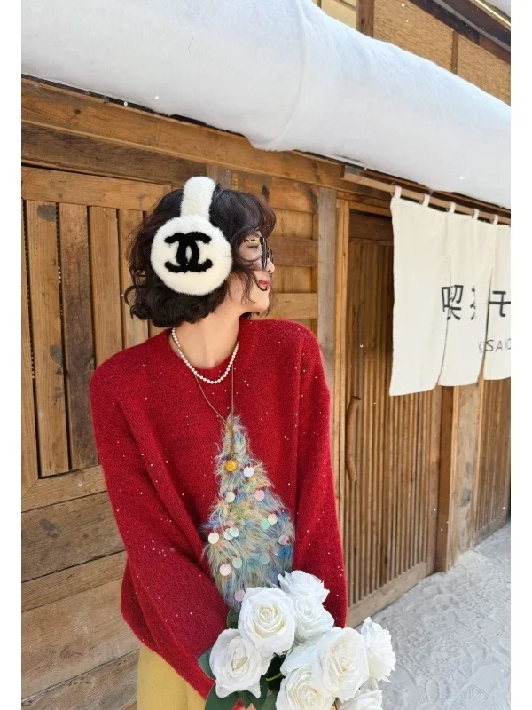 

Вязаный свитер больших размеров с принтом Cisas Tree, женский топ, зимний теплый, из смесового полиэстера B760 MoNvKiKiPlus