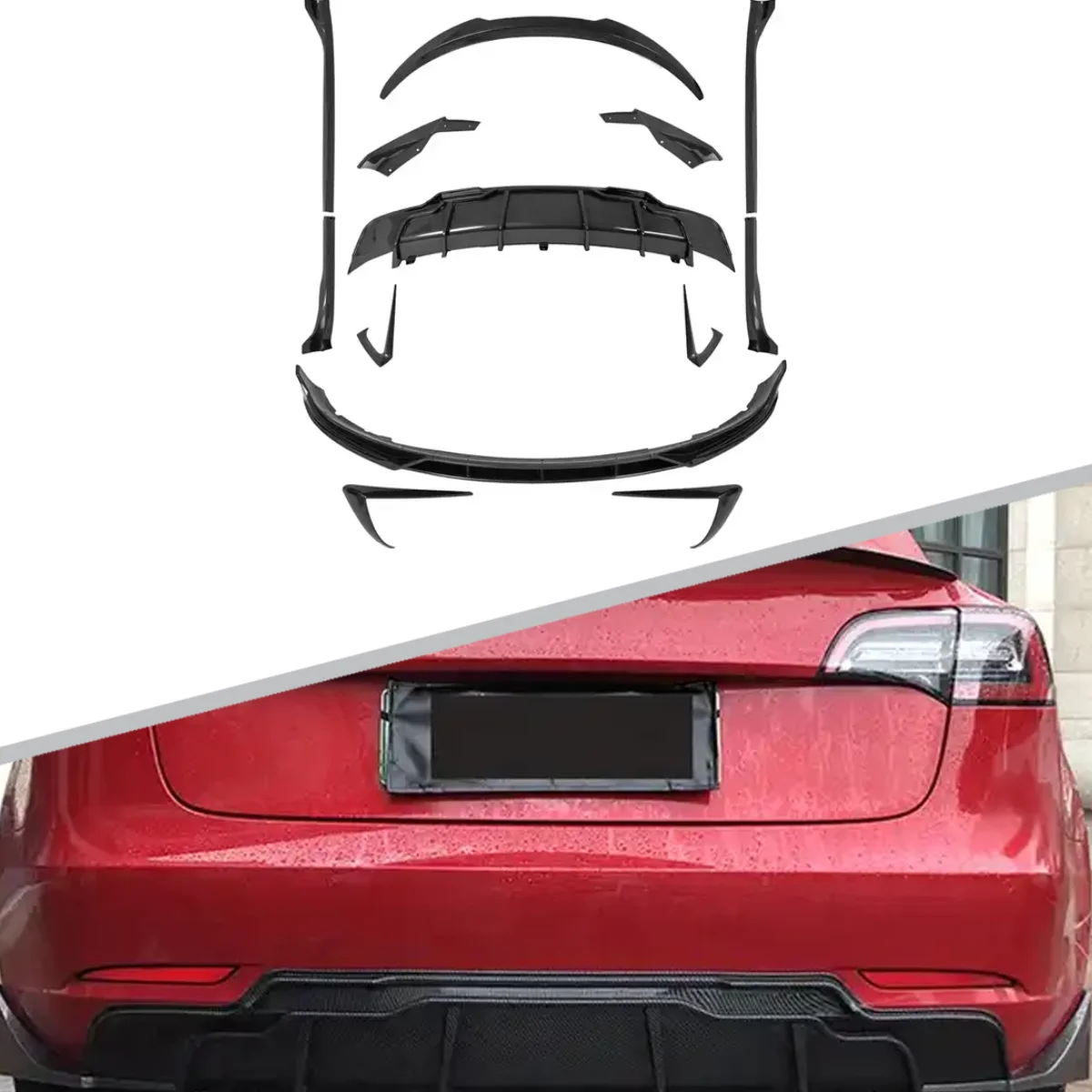 Manufactured Carbon Front Lip Rear Diffuser Side Skirt Vents Spoiler Kit For Tesla Model 3 2018+