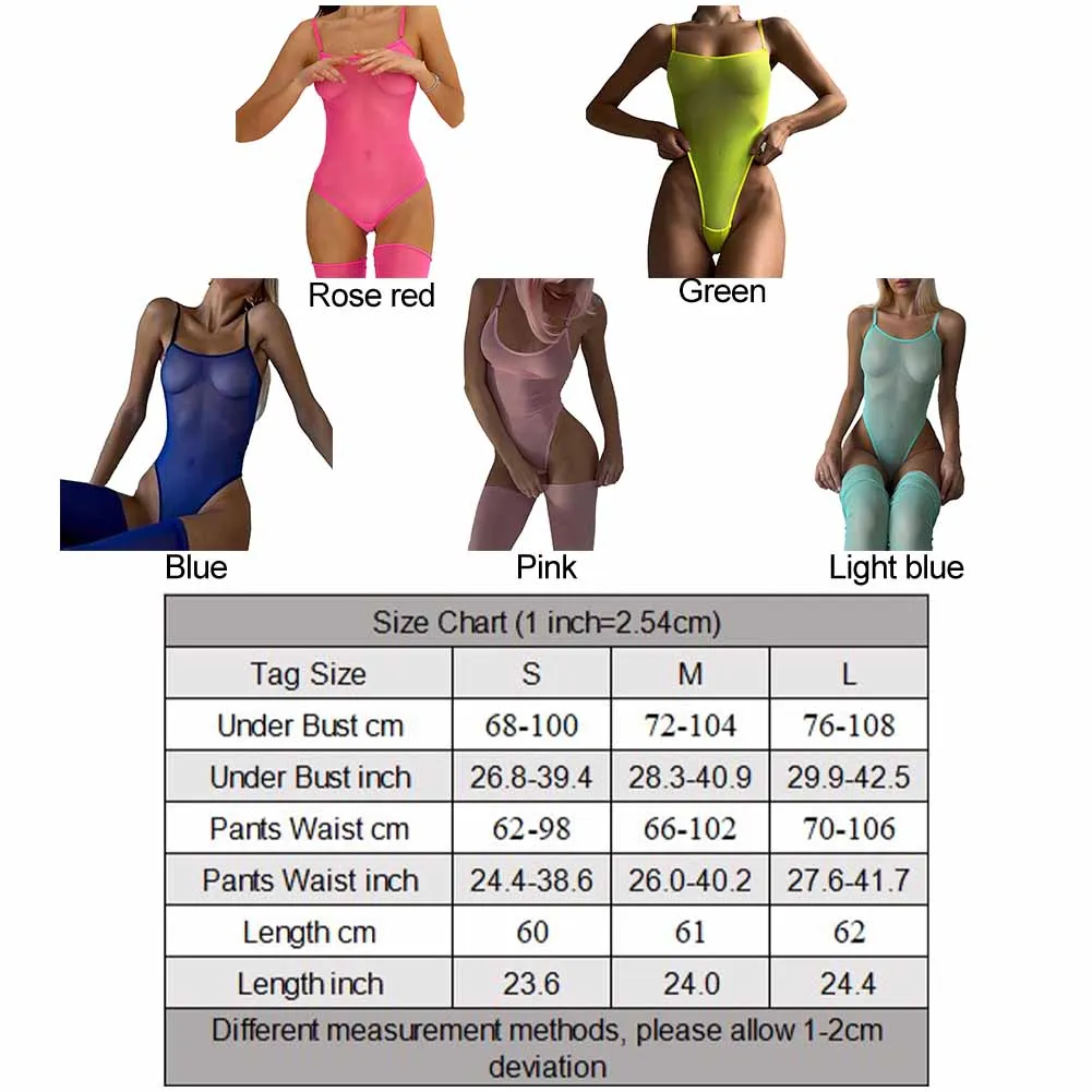 Womens Sexy Bodysuits Mesh See Through Jumpsuit Suspenders Stockings Two-Piece Suit Female Ultra Thin Swimsuit Trikini Underwear