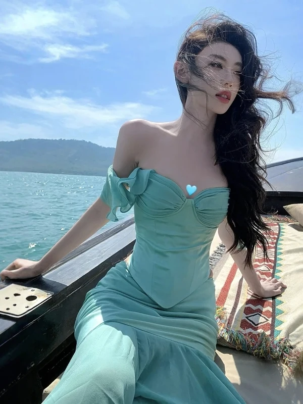 

Весенне-летний элегантный комплект: топ на одно плечо с эффектом утонченности и юбка-рыбка с кружевной отделкой для женщин, идеально подходит для вечеринок.