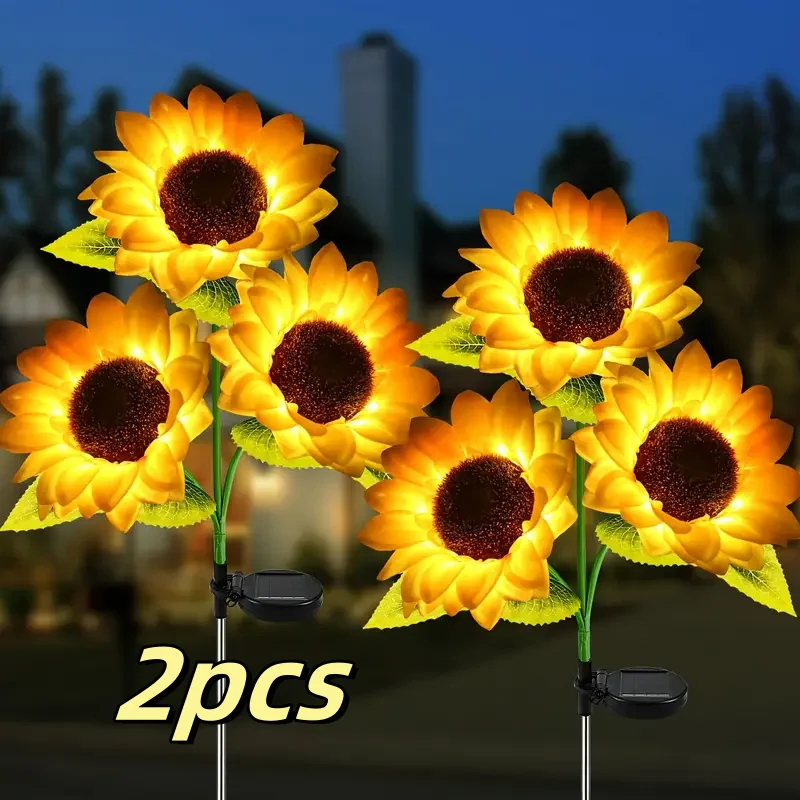 

2pcs, Sunflower Solar Lamp, 3 LED Sunflower Yellow Flower Lamp Decor,For the decoration of patios, lawn gardens